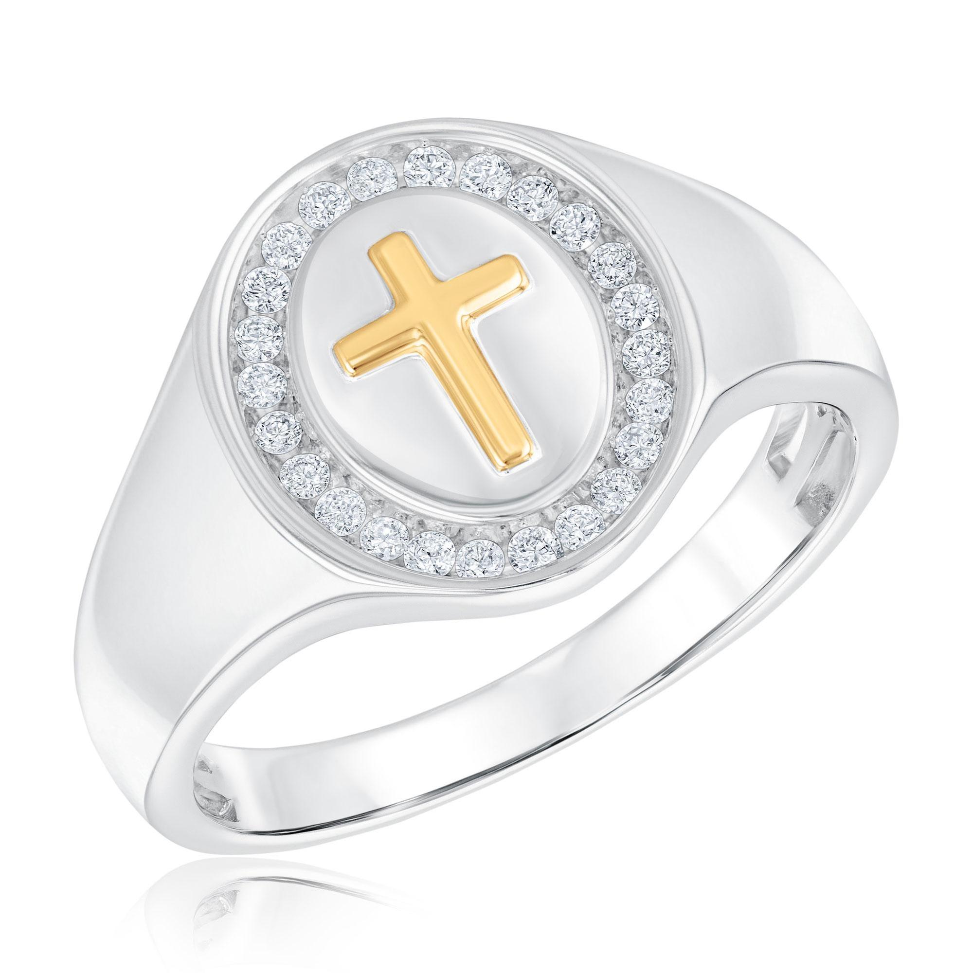 Two-Tone Diamond Cross Ring 1/4ctw | Men's