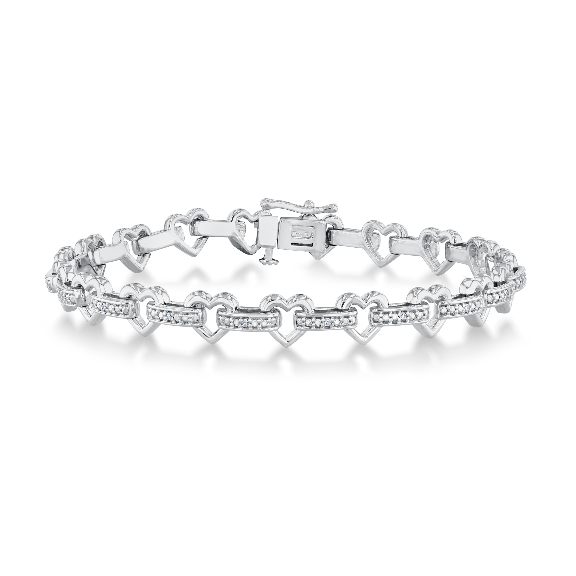 1/10ctw Diamond Sterling Silver Heart and Bar Link Bracelet
