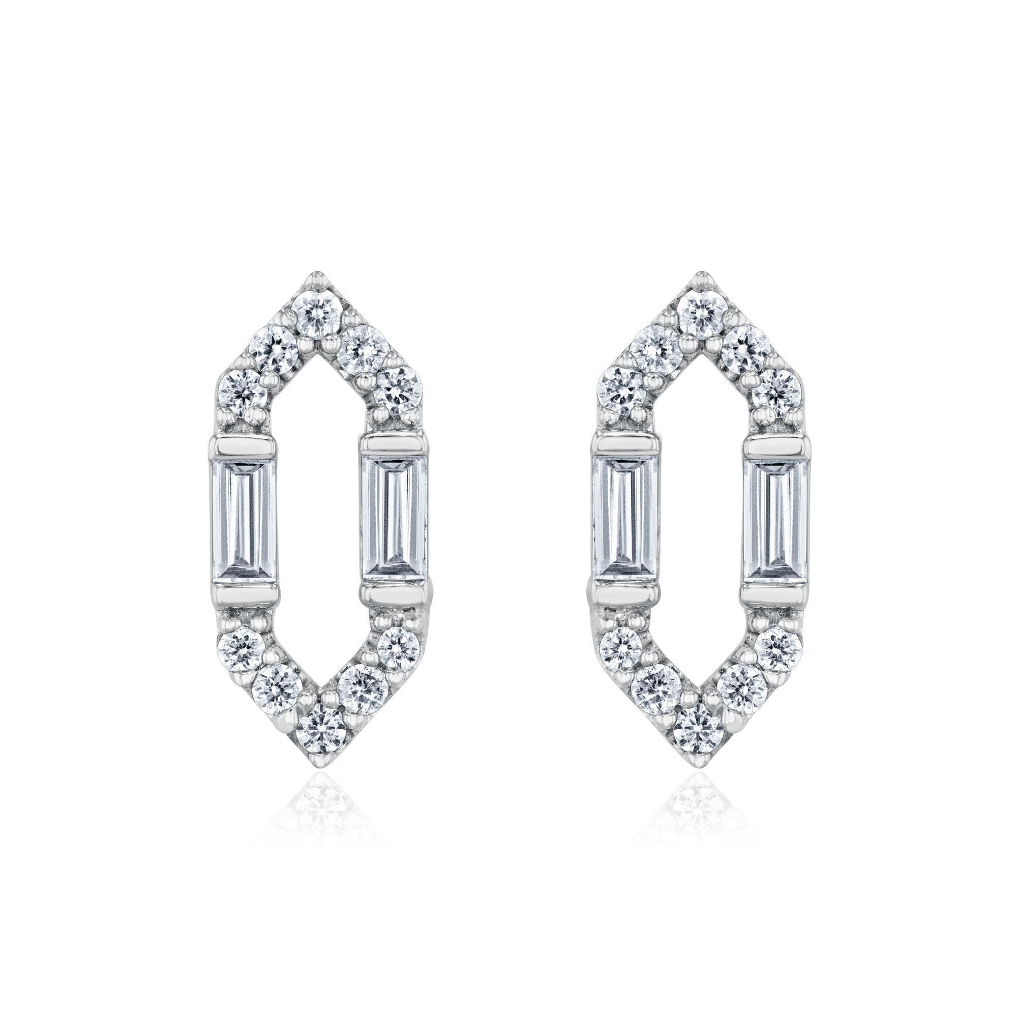 1/4ctw Baguette and Round Diamond Elongated Hexagon Earrings - Vintage Collection